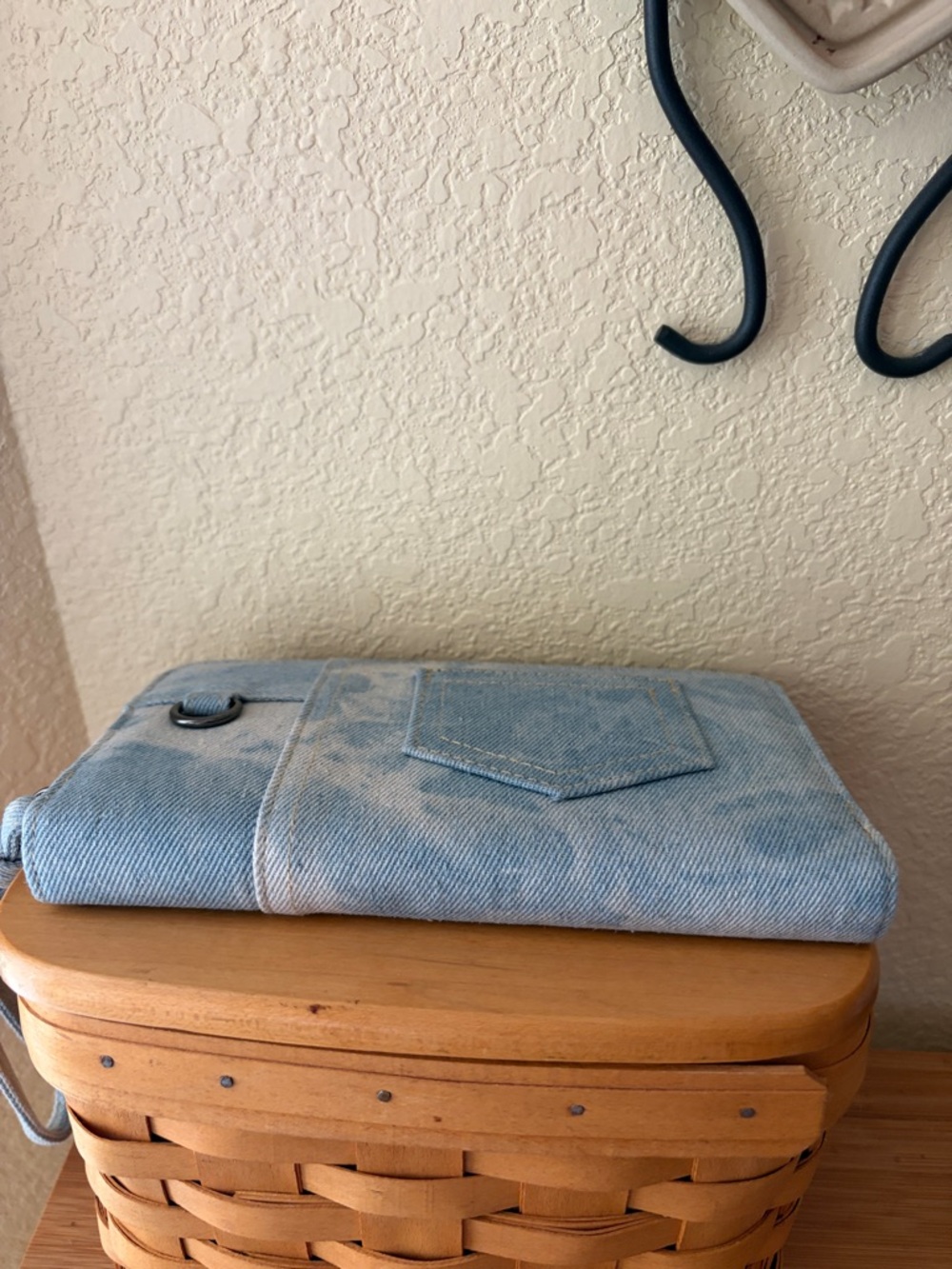 Denim Wristlet Wallet with Bleached Detail - Picture 4 of 7